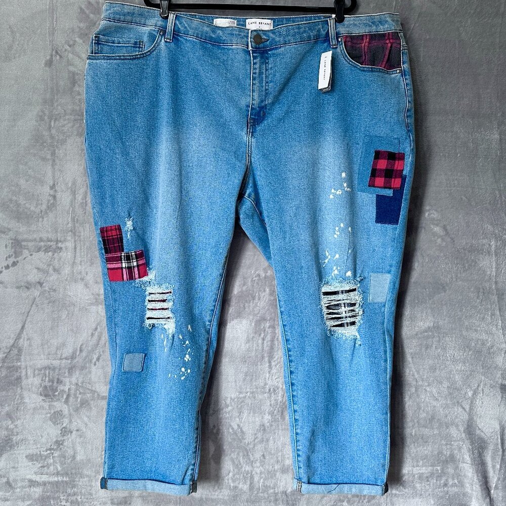 Lane Bryant Signature Fit Mid Rise Boyfriend Jeans Size 28W Patchwork